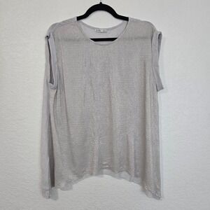 ZARA B Collection‎ Gray Embellished Sparkle Sheer Sleeve Top M